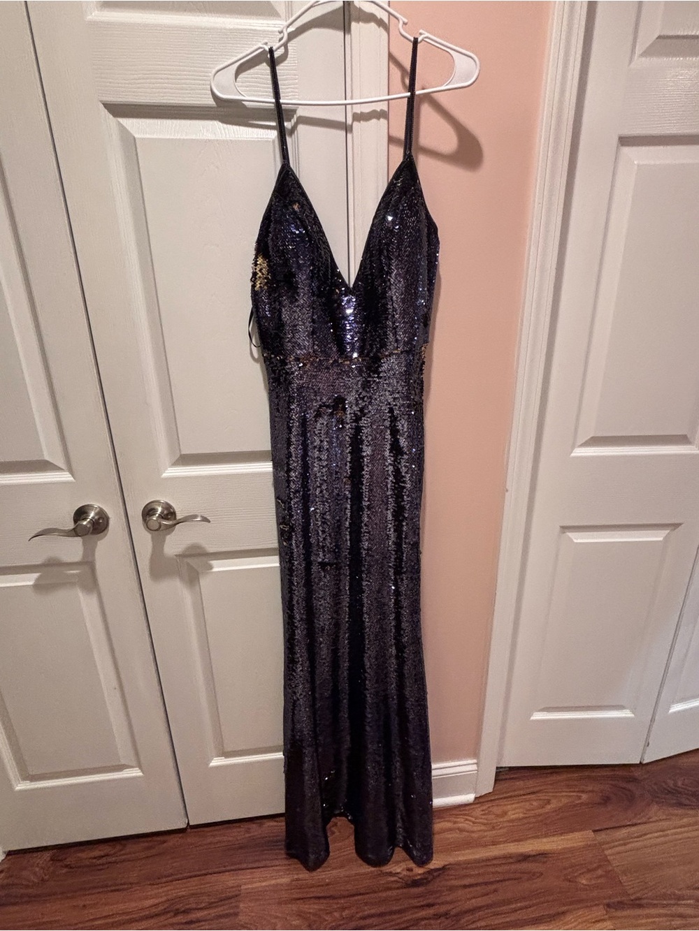 Clarisse size 14 Sequin V-Neck Evening Gown - Black/purple
